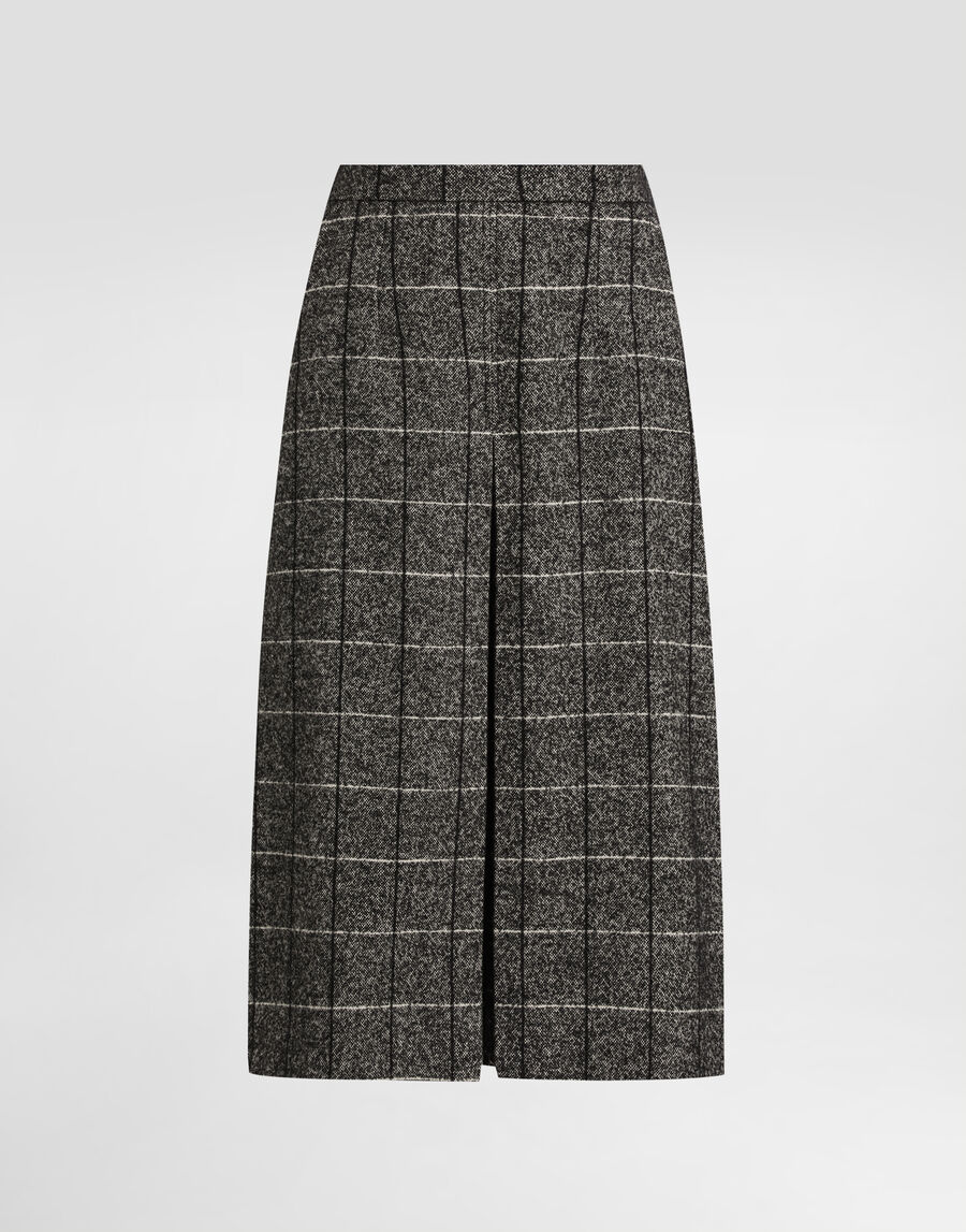 Wool blend check skirt