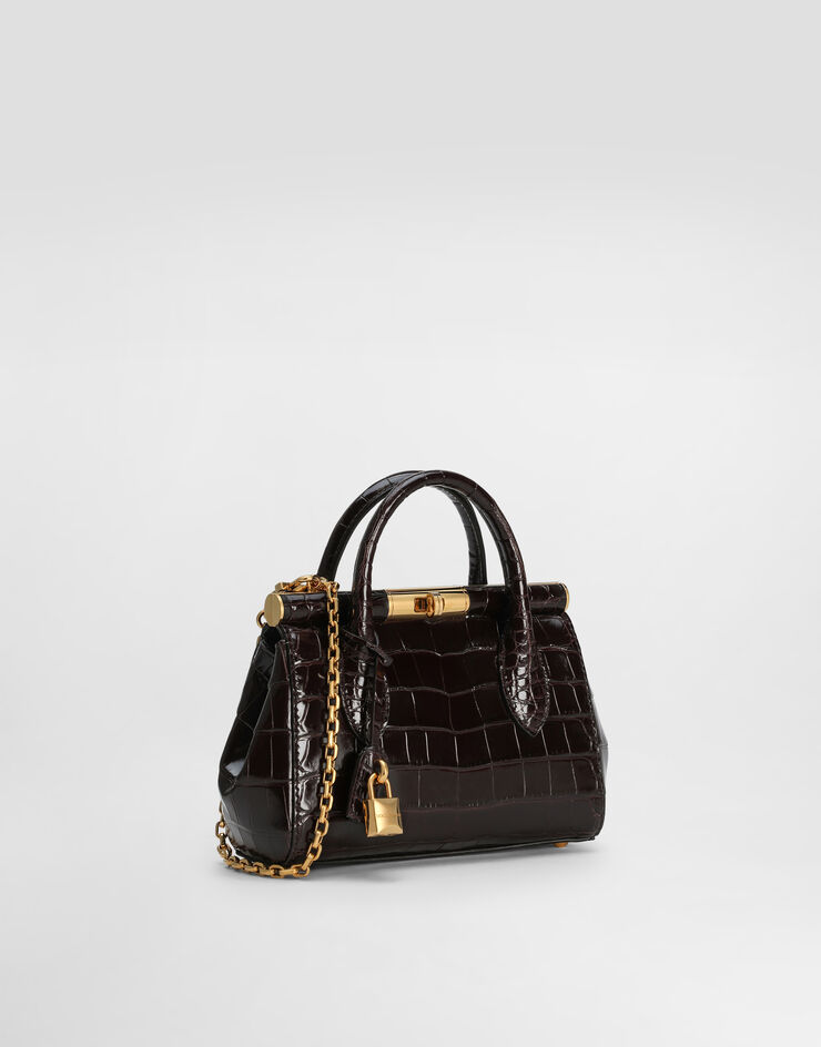 Dolce & Gabbana Borsa day mini Marlene in alligatore lucido Marrone BB7744A2R08