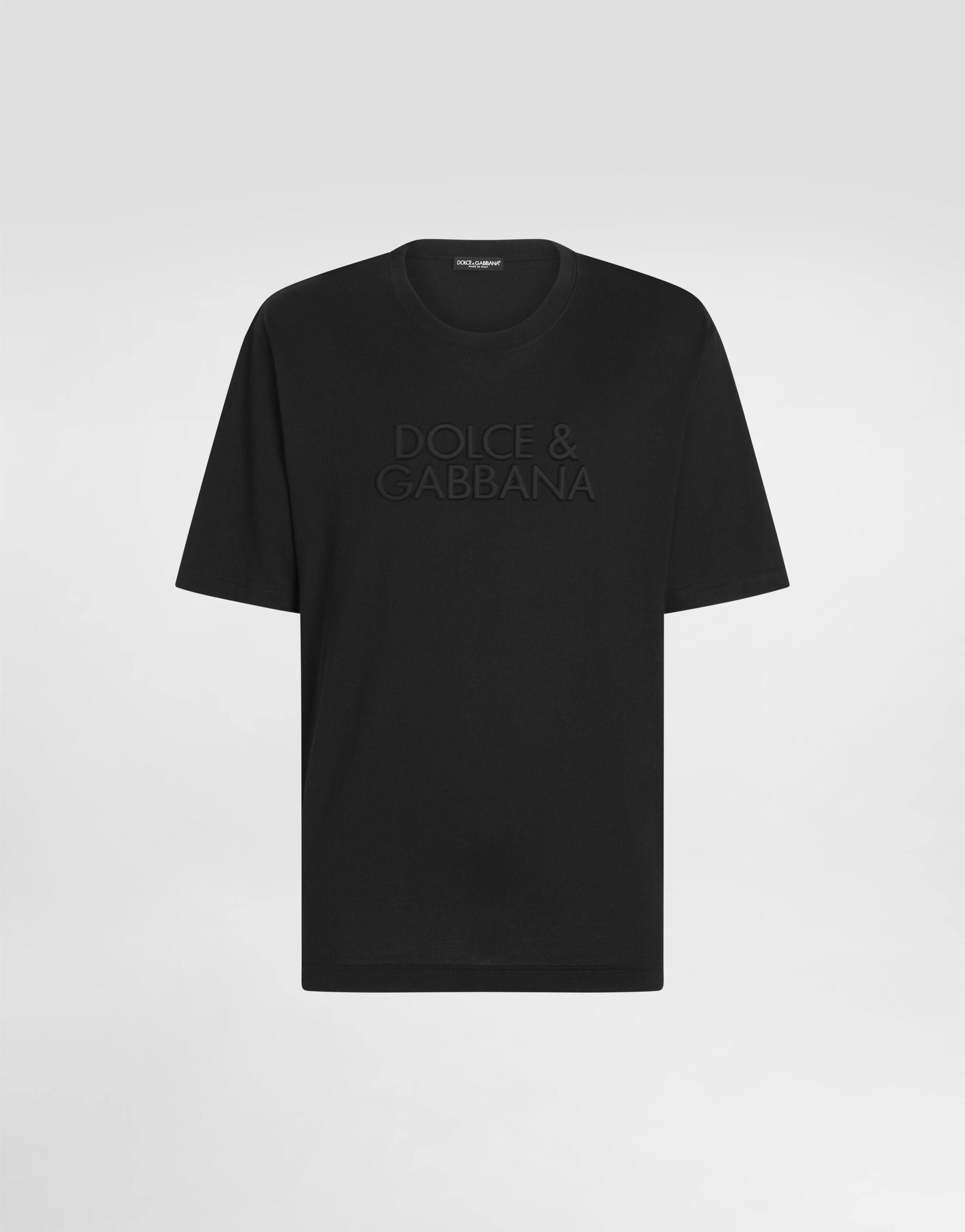 Cotton T-shirt with logo embroidery in Black for Men