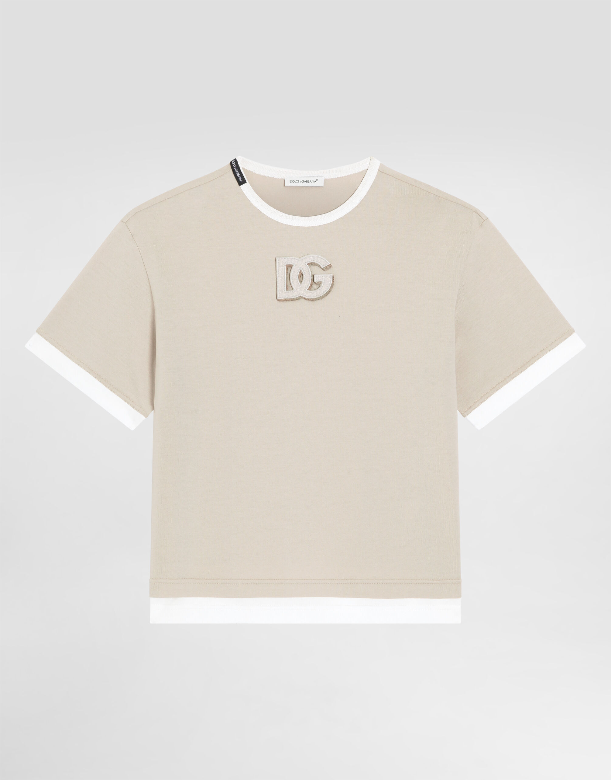 Jersey t-shirt with embroidered DG appliqué in Beige for Boys