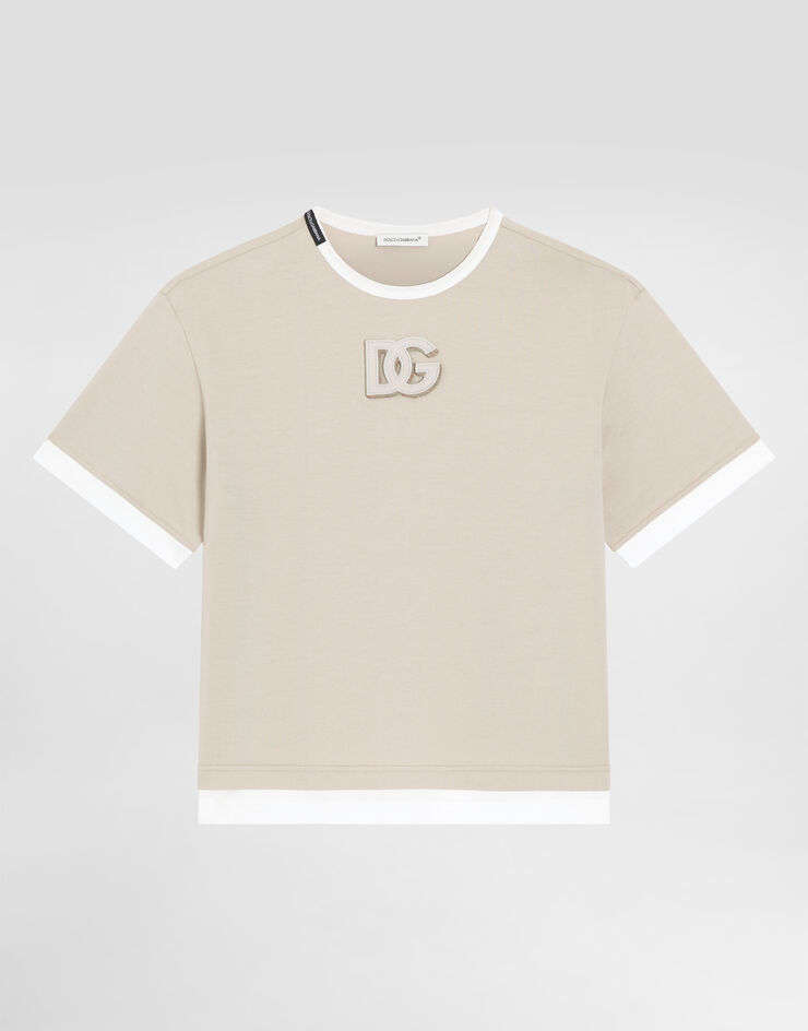 Dolce & Gabbana Jersey t-shirt with embroidered DG appliqué Beige L4JTJNG7PRI