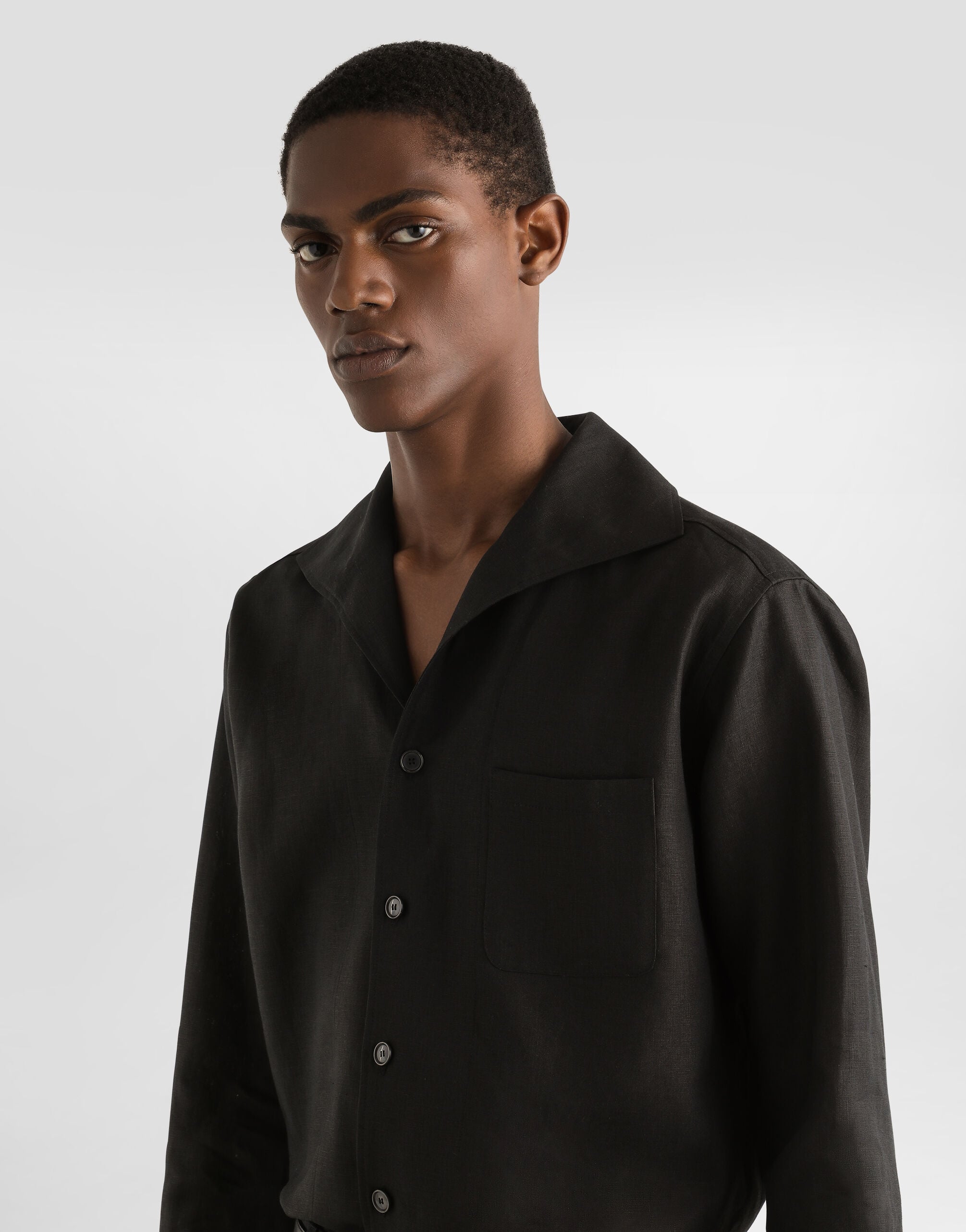 DOLCE&GABBANA 高級タンニンレザー シワ加工 ラムレザーシャツ黒XL Long-sleeved linen shirt in Black for Men | Dolce&Gabbana® US