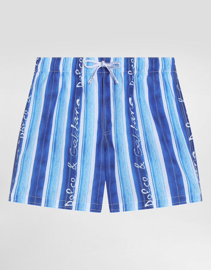 Dolce & Gabbana Badeshorts aus Gewebe in Leinwandbindung Streifenprint Blau L4J818ON03Q