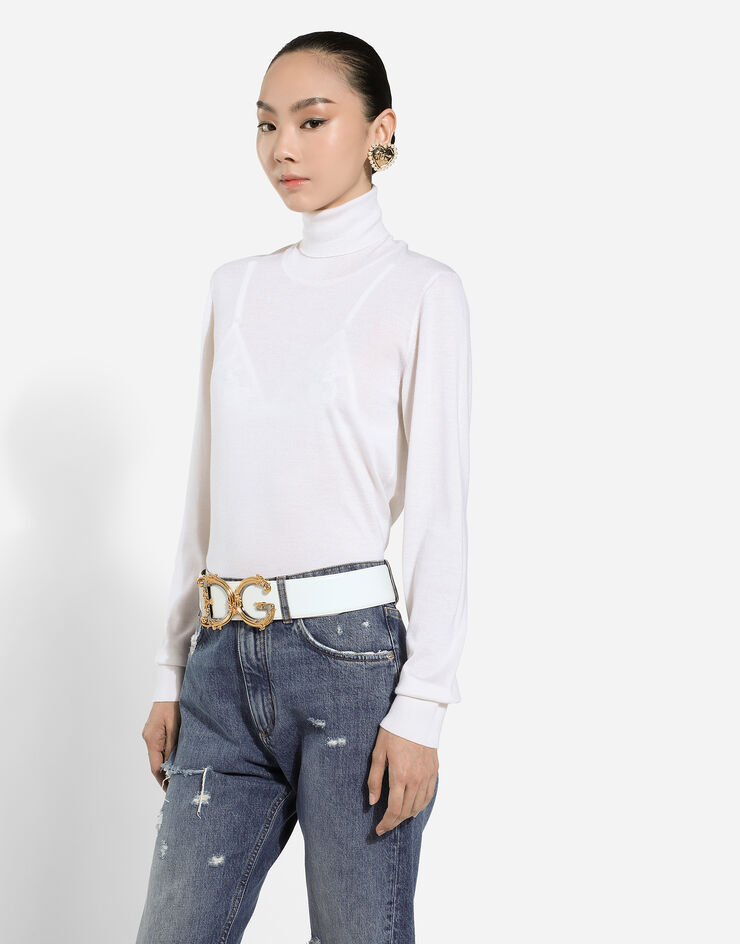 Dolce & Gabbana Pull à col montant en cachemire et soie Blanc FXW13TJFMEW
