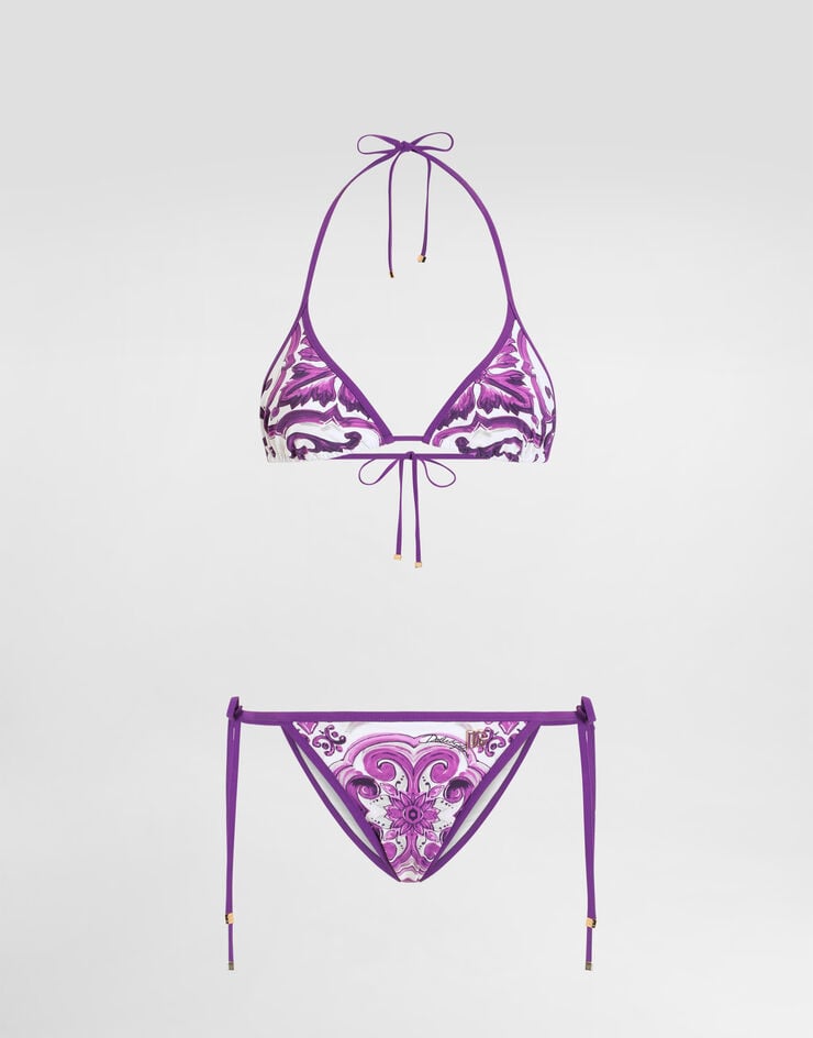 Dolce & Gabbana Majolica-print triangle bikini Multicolor O8A02JONO19