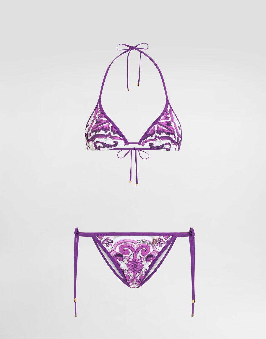 Majolica-print triangle bikini