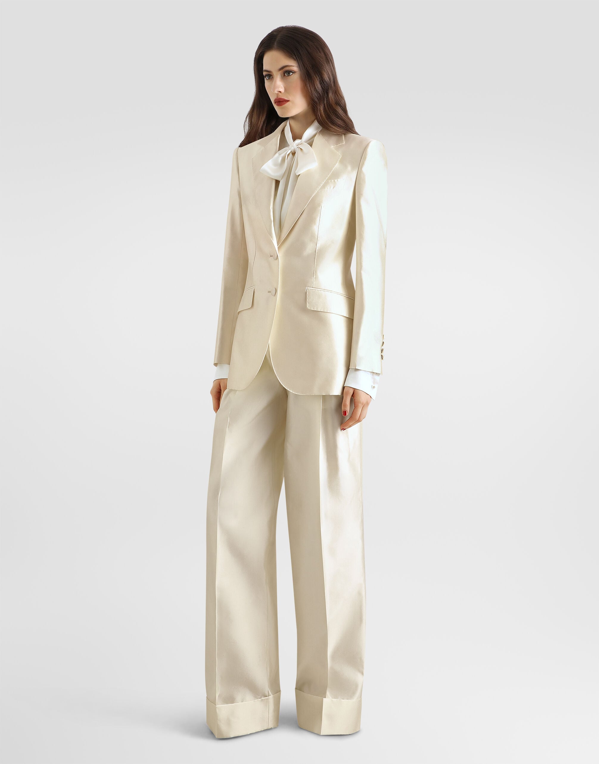 Single-breasted mikado silk jacket in White for Women | Dolce&Gabbana®