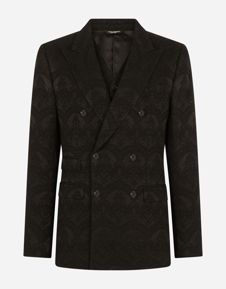 Dolce & Gabbana ダブルブレストスーツ シチリアフィット ストレッチジャカード ブラック GK4JMTFJRDP
