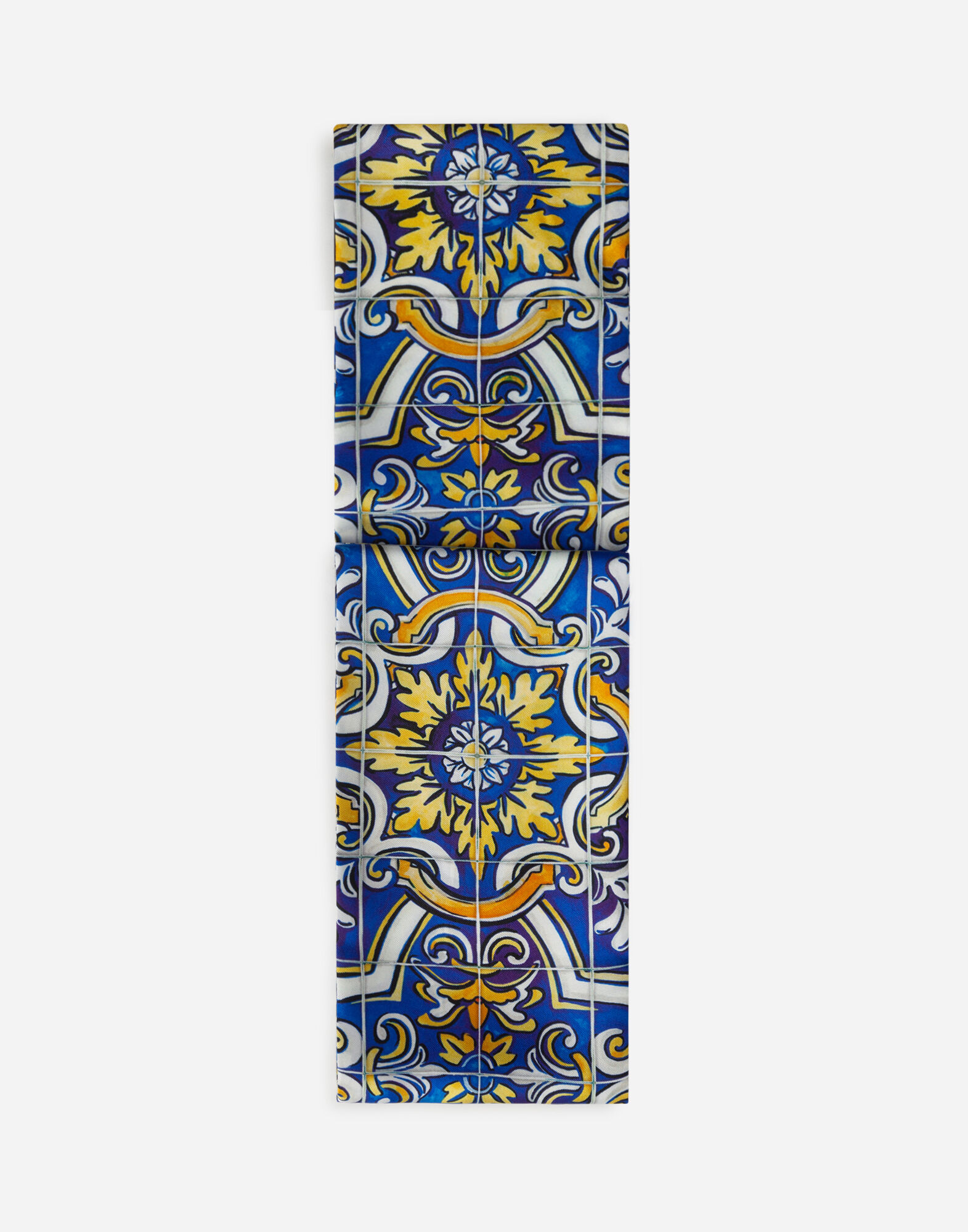 Silk scarf with maiolica print on a blue background