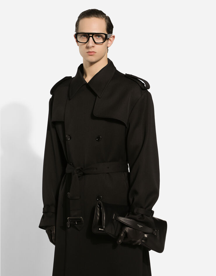 Dolce & Gabbana معطف ترنش صوف بصف أزرار مزدوج أسود G049GTFU28P