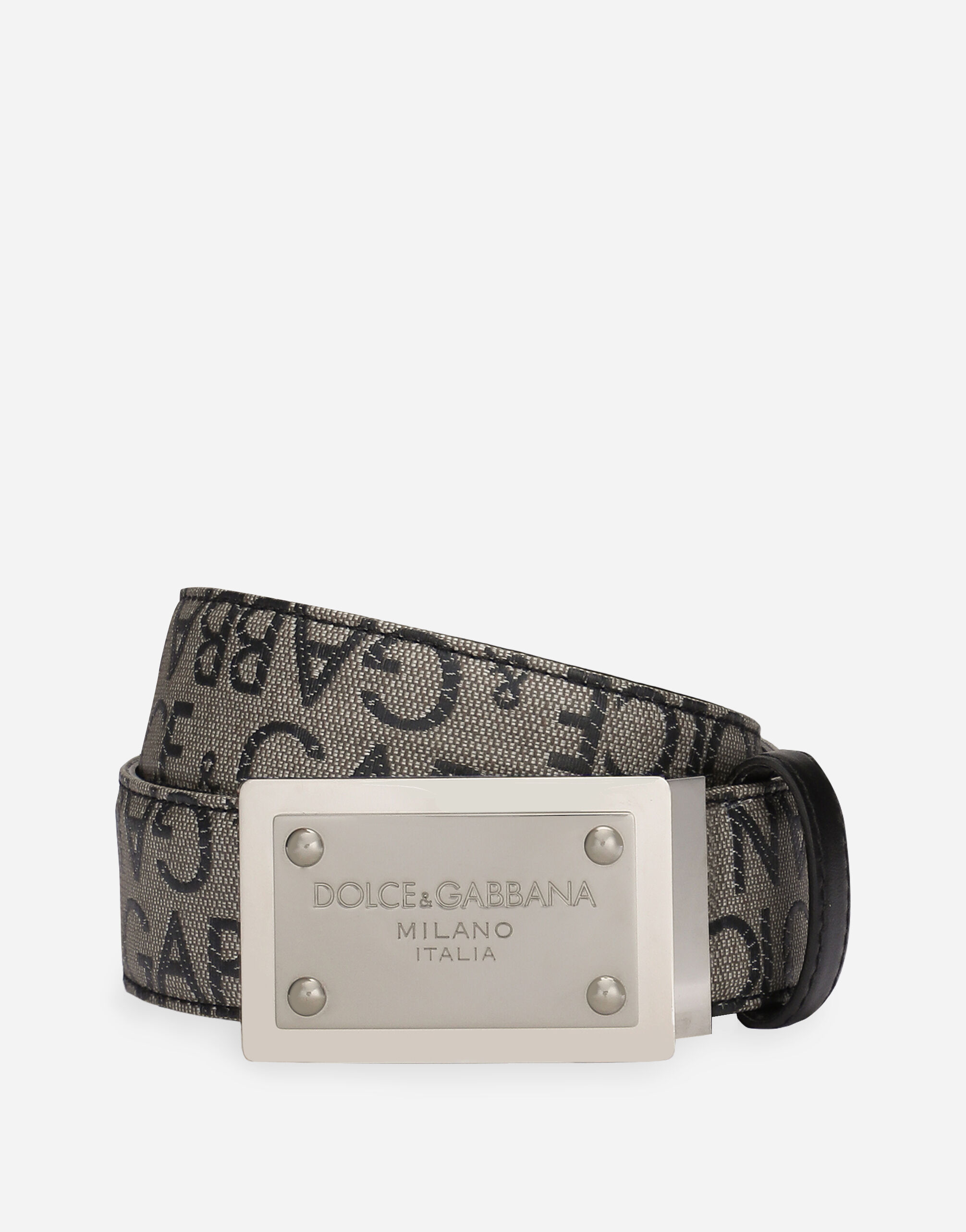 Dolce & Gabbana Gürtel aus beschichtetem Jacquard mit Logoplakette Braun BC4675AT489