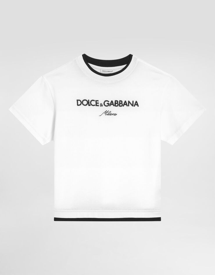 Dolce & Gabbana Jersey t-shirt with Dolce&Gabbana embroidery White L4JTIYG7PEJ