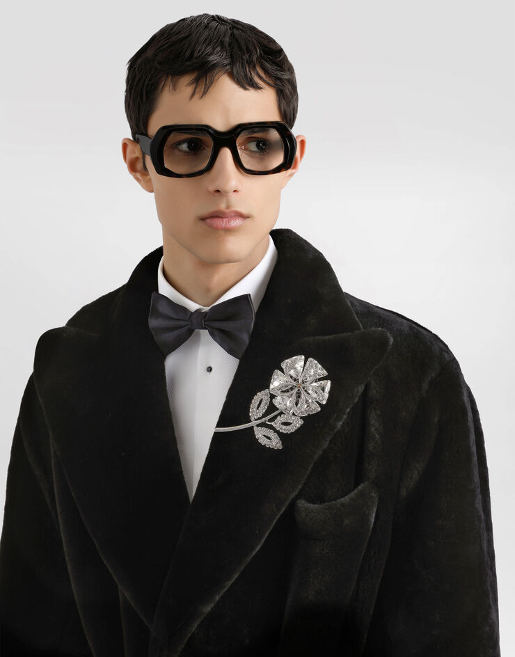 Dolce & Gabbana Abrigo de botonadura doble de piel ovina con pelo Black G054XLFUPQP