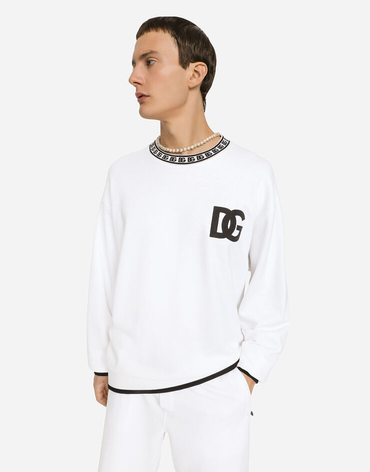 Dolce & Gabbana Rundhals-Sweatshirt aus Jersey mit DG-Stickerei Weiss G9ZK9ZFU7DU