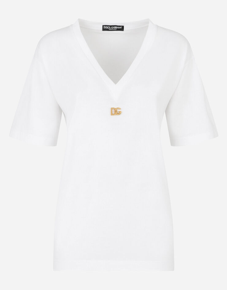 Dolce & Gabbana Oversized short-sleeved jersey t-shirt with DG logo BLANCO F8M65ZFU7EQ
