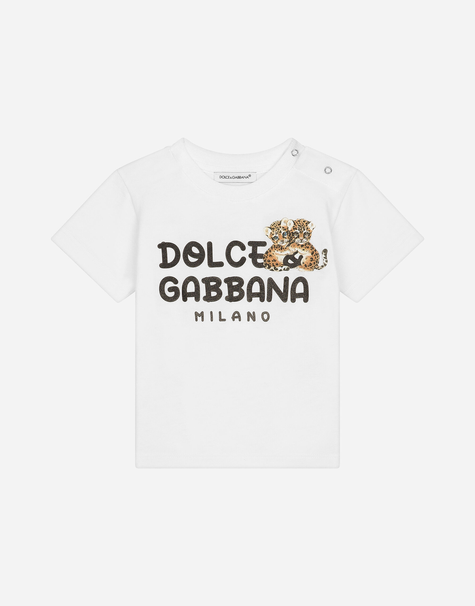 Dolce & Gabbana Jersey T-shirt with Dolce&Gabbana logo Beige L1KWF6JAWX7