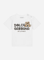 Dolce & Gabbana Jersey T-shirt with Dolce&Gabbana logo Azul Claro L1JTEYG7L1B
