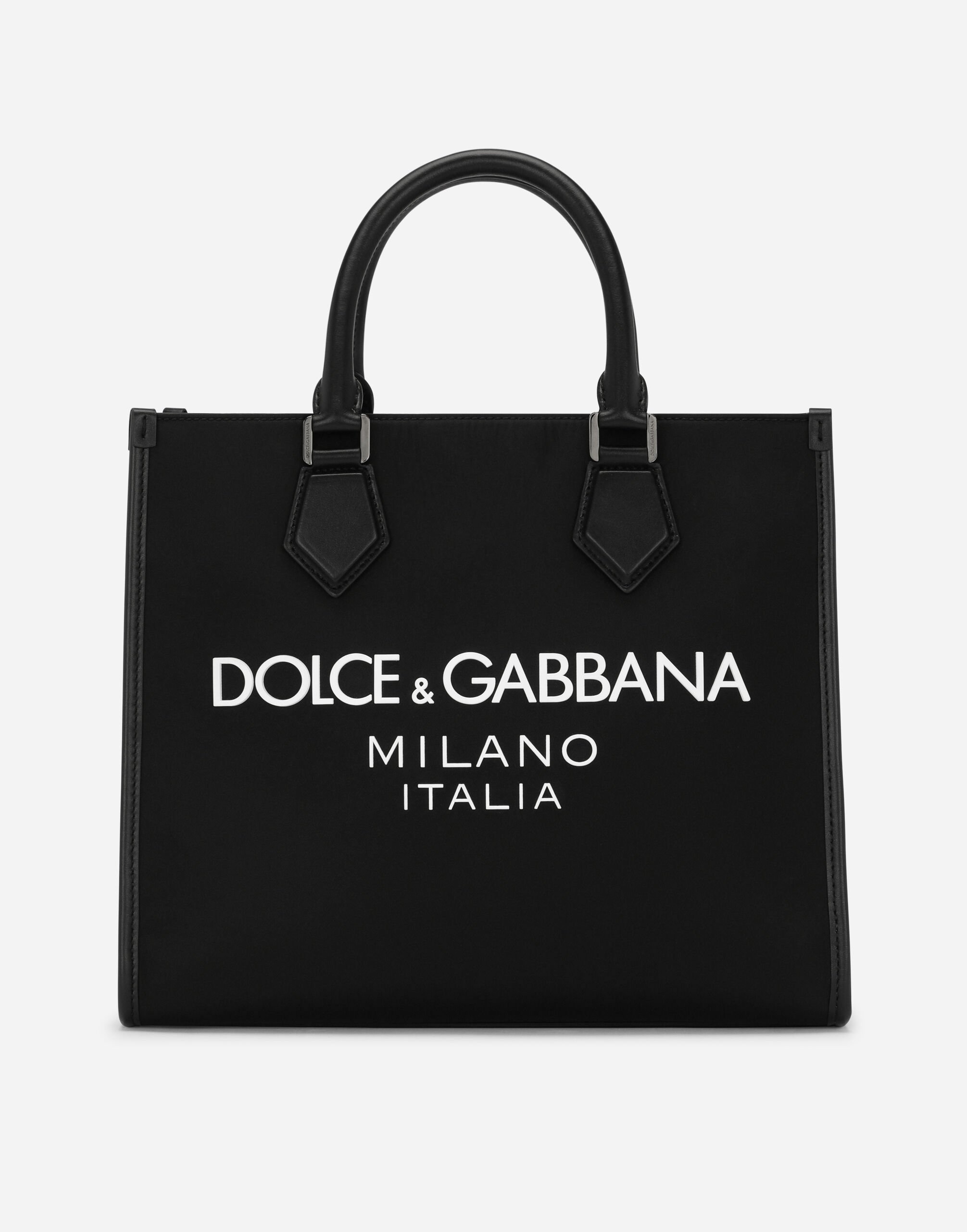 Small nylon shopper with rubberized logo in Black for
