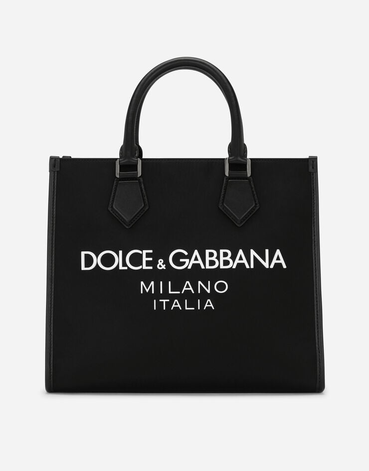 Dolce & Gabbana Kleiner Shopper aus Nylon mit gummiertem Logo Schwarz BM2012AG182