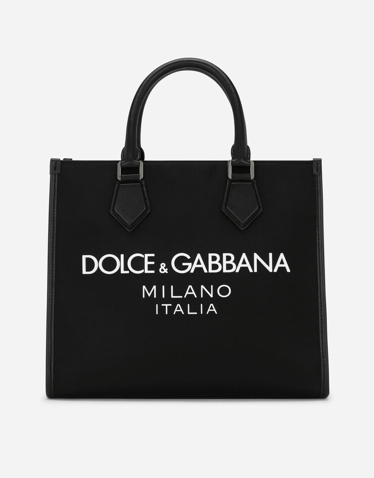 Dolce & Gabbana Shopping piccola in nylon con logo gommato Nero BM2012AG182