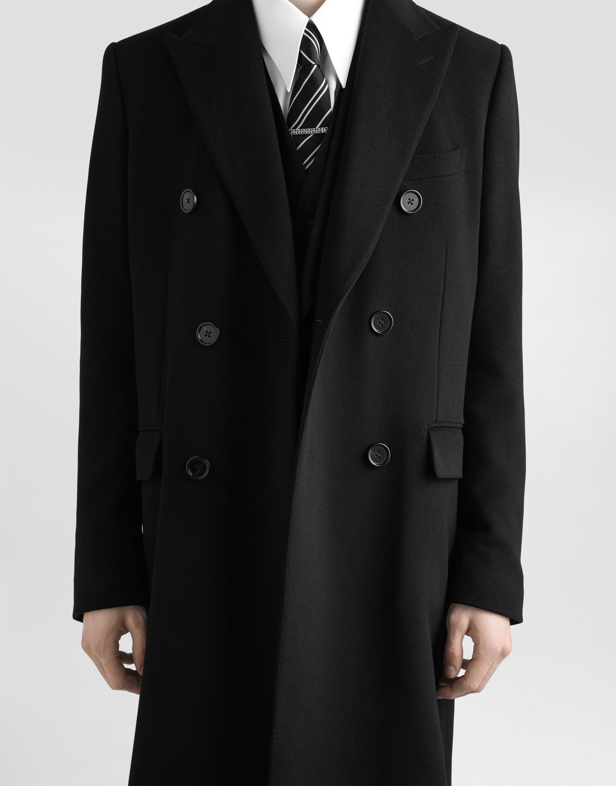 Double-breasted cashmere wool coat in Black for Men | Dolce&Gabbana®