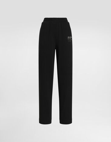 Dolce & Gabbana Jersey jogging pants with rhinestone-detailed DG logo embroidery Black FTBM0TFU21E