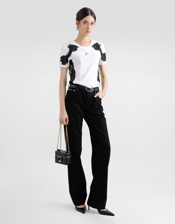 Dolce & Gabbana DG 徽标与蕾丝细节平纹针织 T 恤 多色 F8N08TGDB7U