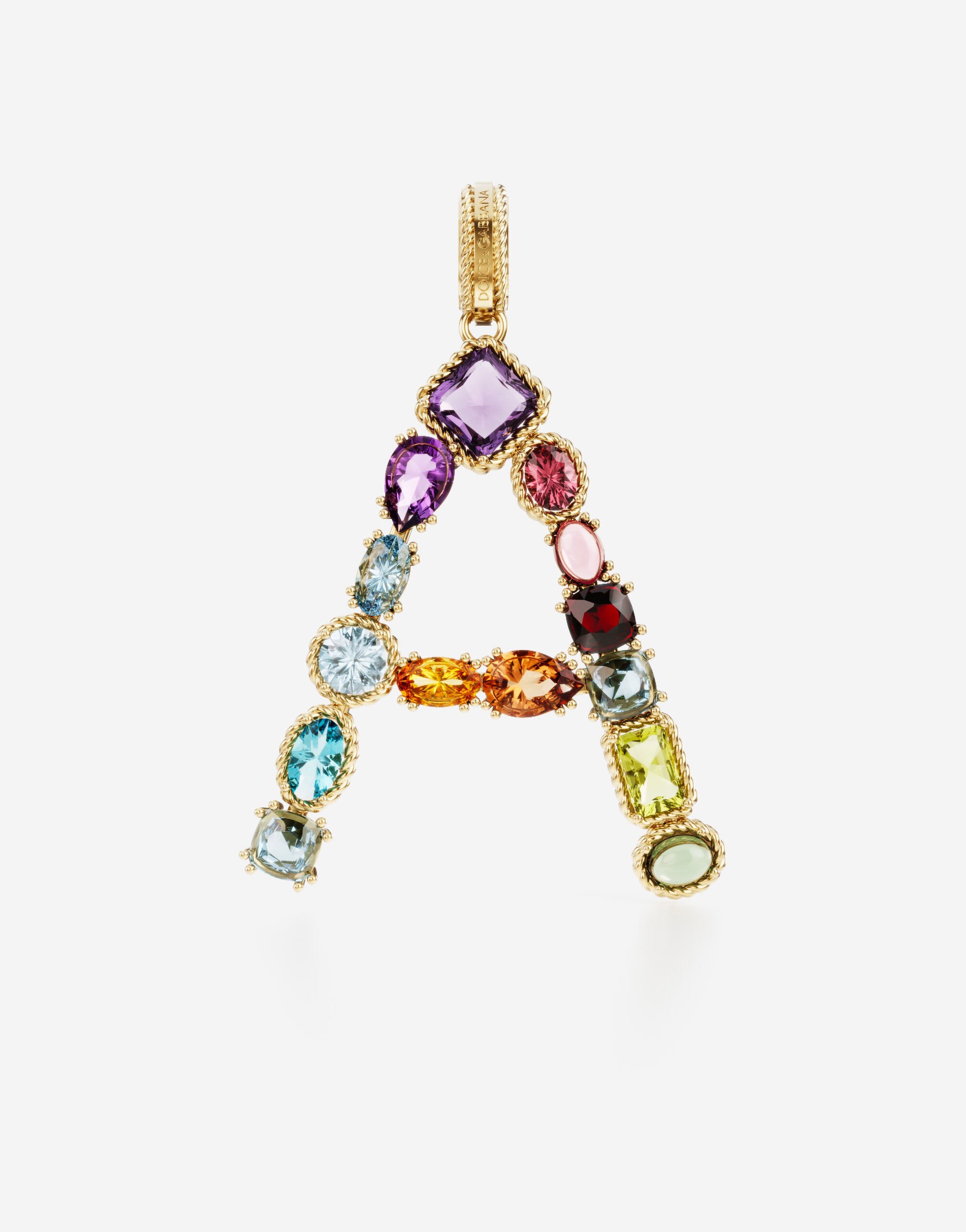 Dolce & Gabbana Rainbow alphabet A 18 kt yellow gold charm with multicolor fine gems White WAQA3GWTOLB