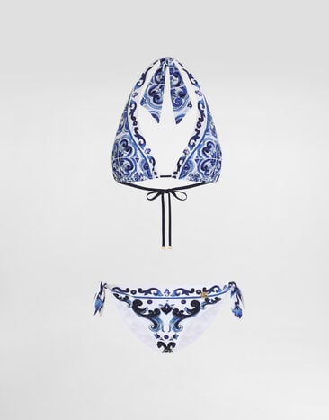 Dolce & Gabbana 马约利卡印花三角比基尼套装 版画 I8ANNWONO19