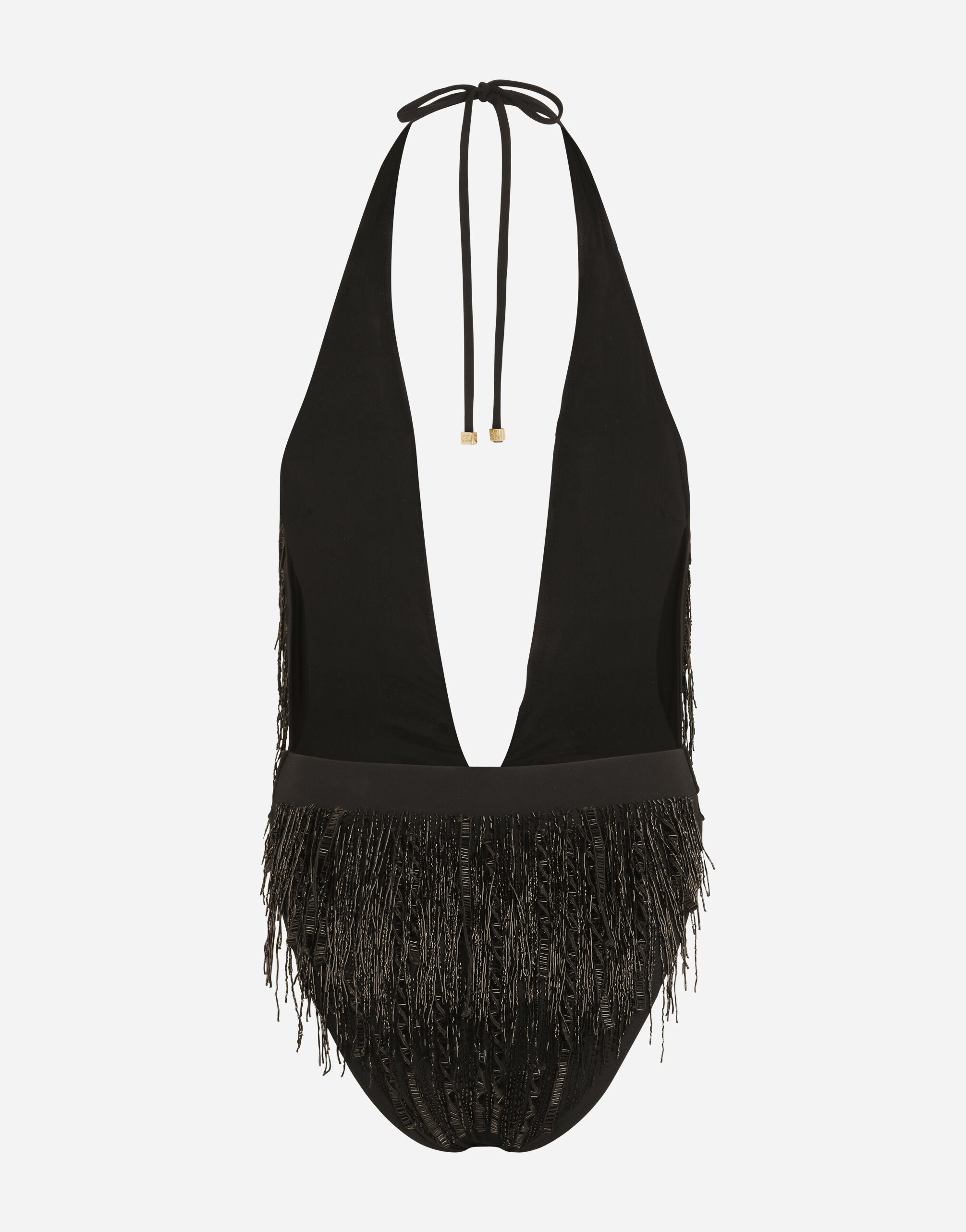 One-piece swimsuit with bead fringing in Black for Women