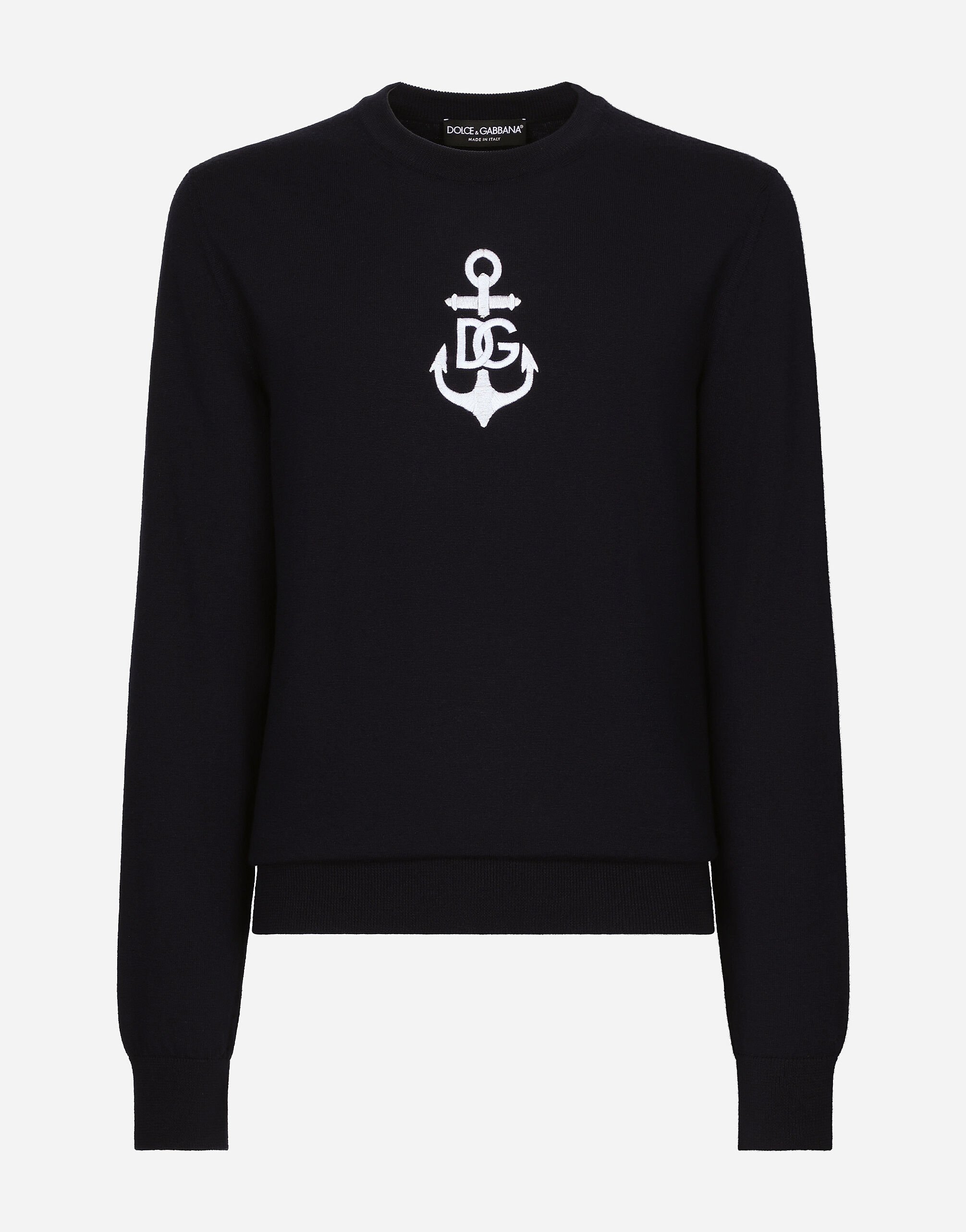 Dolce & Gabbana Round-neck virgin wool sweater with Marina embroidery White CS2255AR836