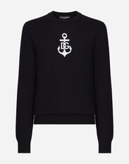 Dolce & Gabbana Pull ras de cou en laine vierge à broderie marine Marron GXZ04TJBSG0