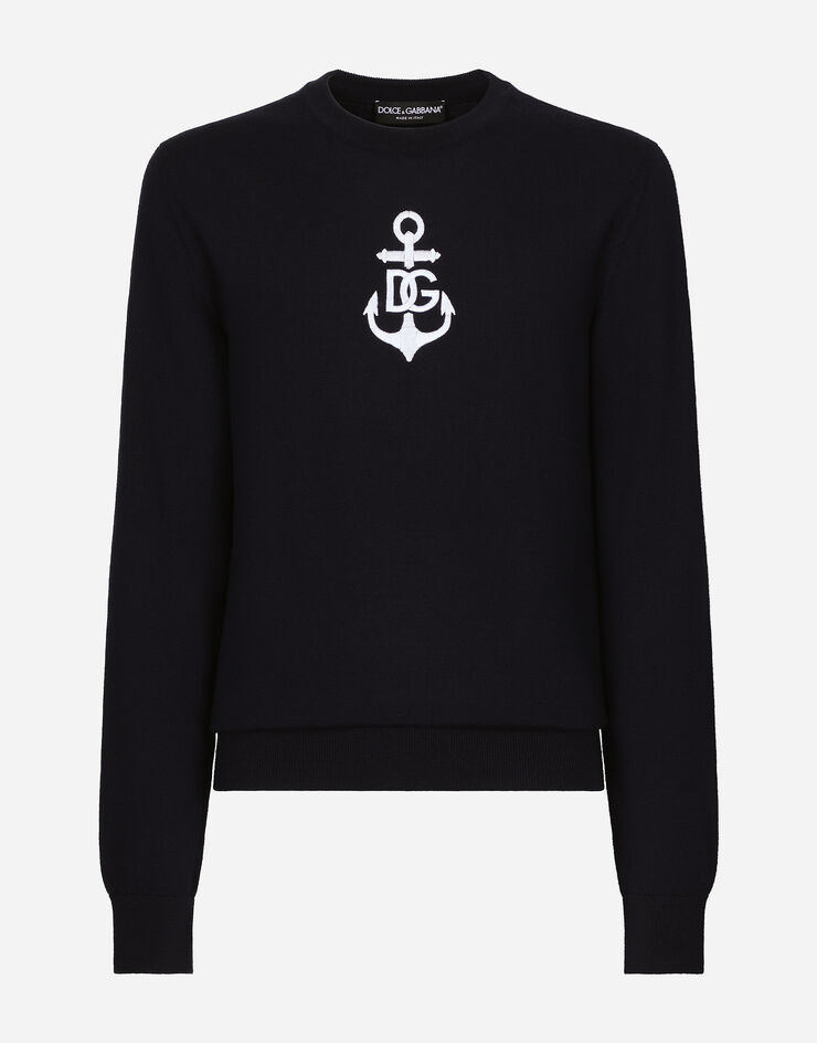 Dolce & Gabbana Pull ras de cou en laine vierge à broderie marine Bleu GXX02ZJCVT9