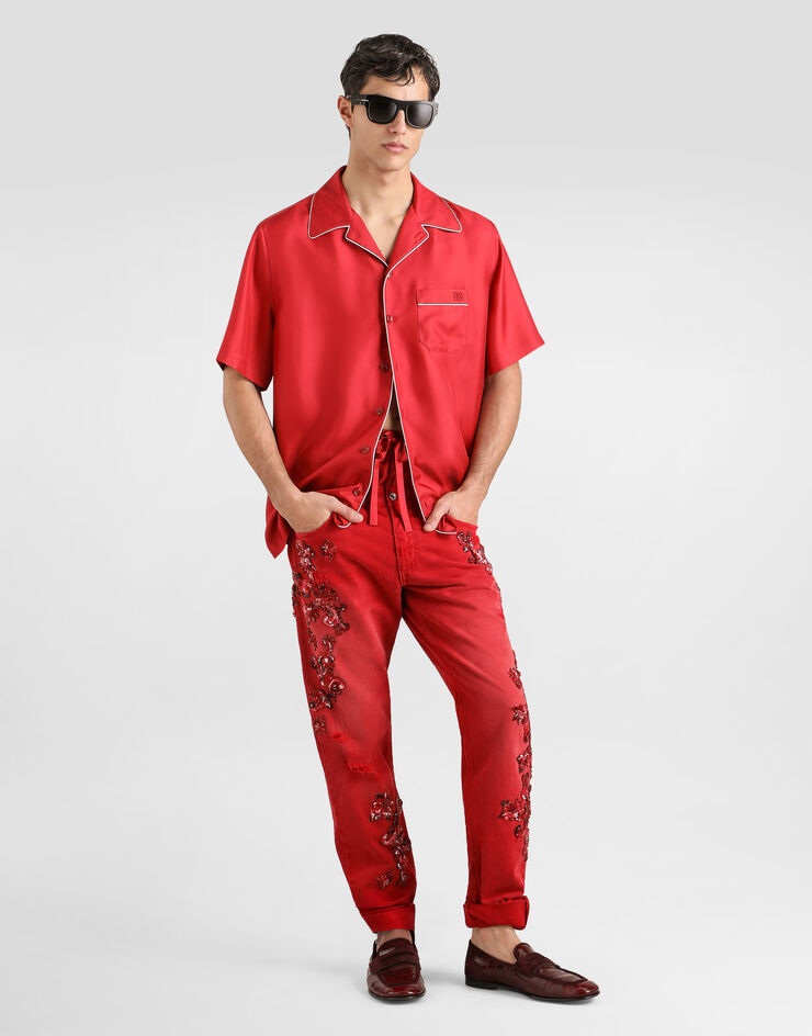 Dolce & Gabbana Denim trousers with crystals Red GYJCCZG8PP6
