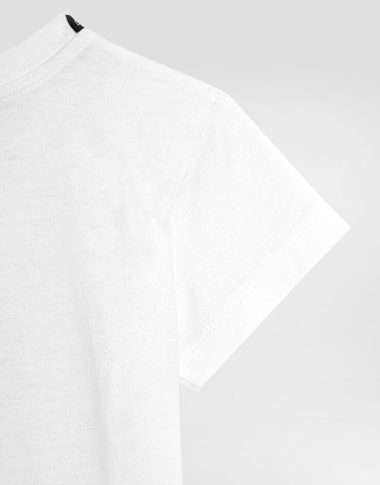 Dolce & Gabbana Camiseta de manga corta de punto con logotipo DG con estampado de mayólica en relieve Blanco L1JTEYG7NVC