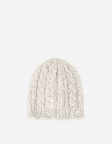 Dolce&Gabbana Gorro de punto trenzado con placa con logotipo y bordado Blanc LBKH99JCVK4