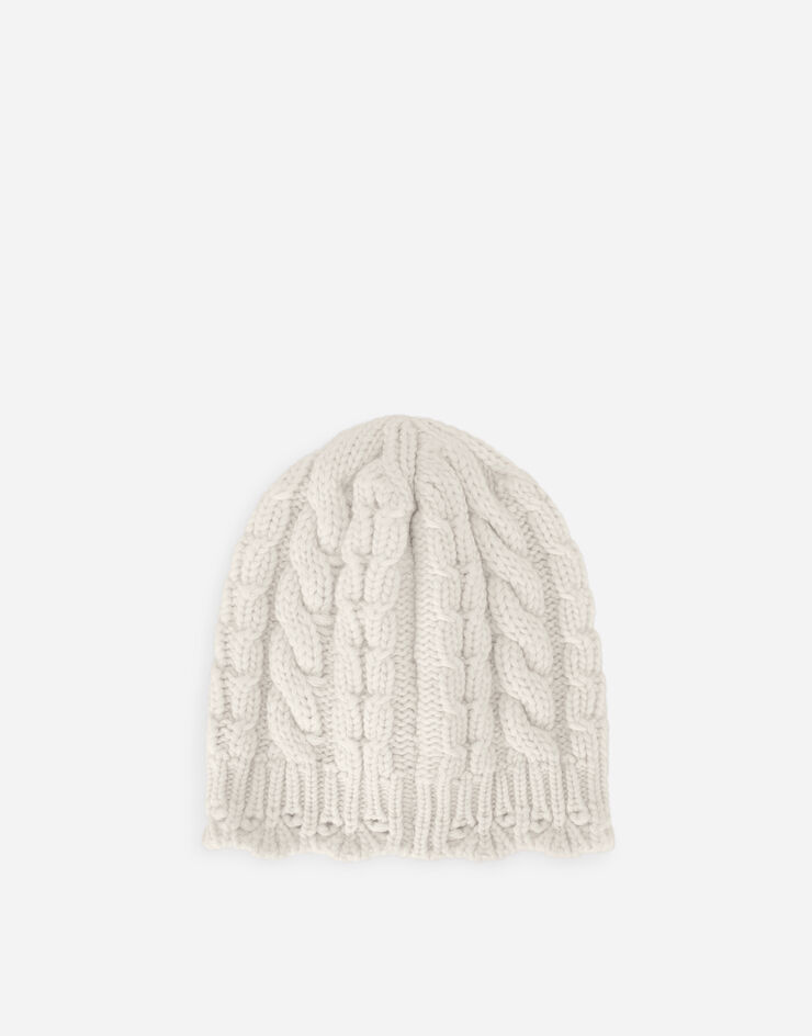 Dolce&Gabbana Cable-knit hat with logo tag and embroidery White LBKH99JCVK4