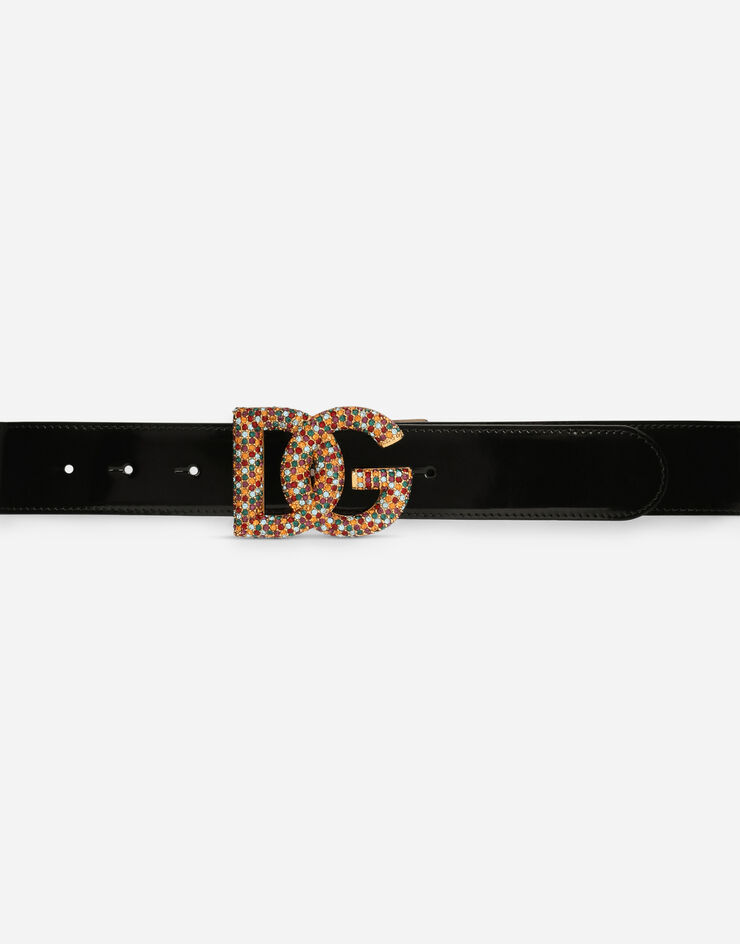 Dolce & Gabbana Polished calfskin belt with crystal DG logo Multicolor BE1523A1037