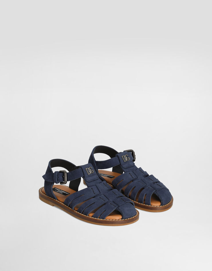 Dolce & Gabbana Sandalia de nobuk con logotipo DG Blue DA5279A1061