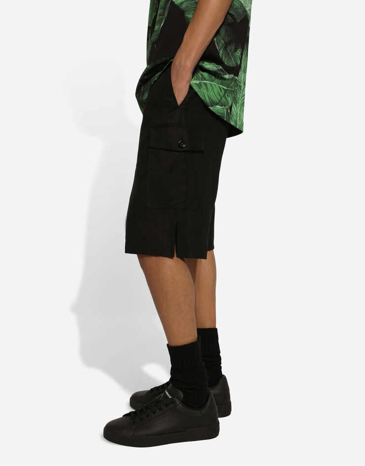 Dolce & Gabbana Linen cargo shorts with tag Black GV5TATGH253