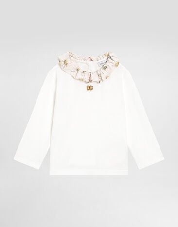 Dolce & Gabbana Jerseyt-shirt with flower print and DG logo White L2JTPLG7PJJ