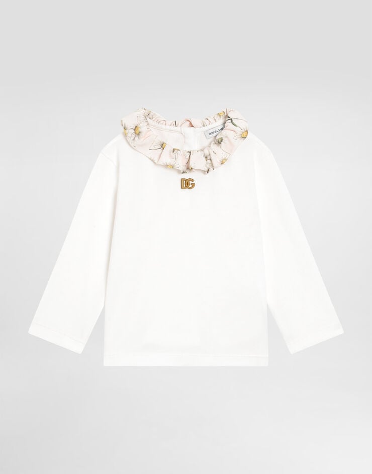 Dolce & Gabbana Jerseyt-shirt with flower print and DG logo White L2JTPLG7PJJ