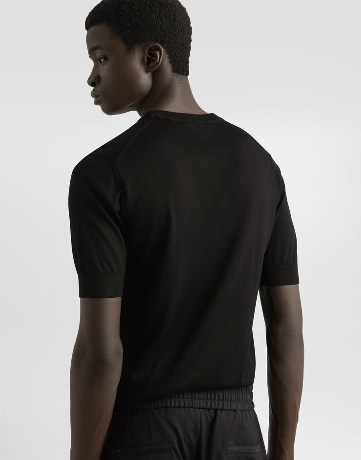 Dolce & Gabbana Silk round-neck sweater with DG embroidery Black GXX03ZJBSK3
