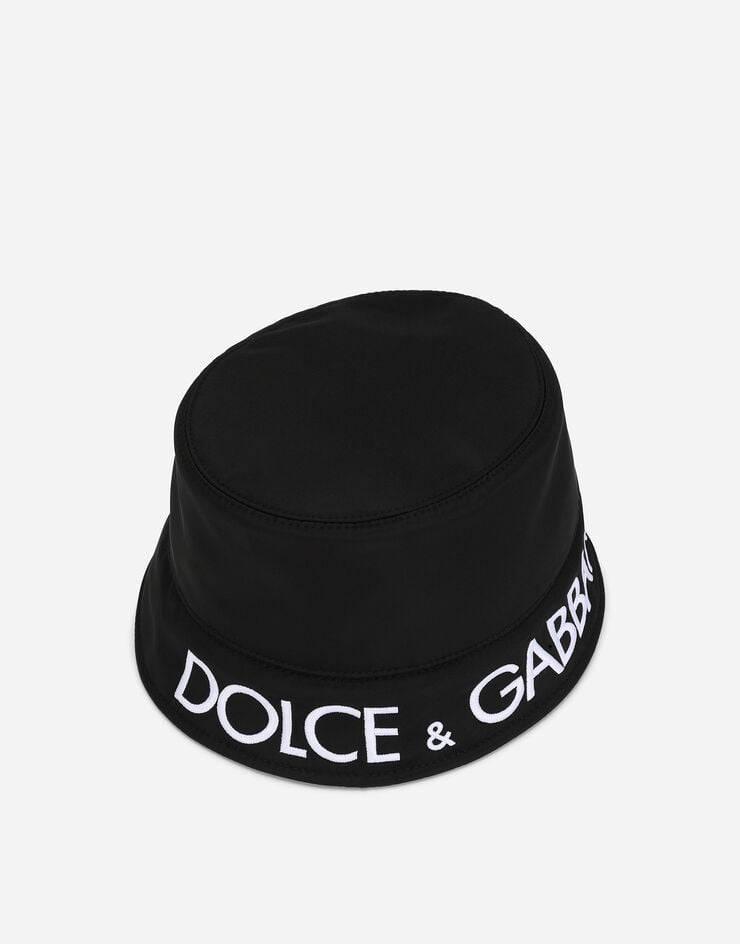 Dolce & Gabbana Nylon bucket hat with Dolce&Gabbana embroidery Black GH701ZHUMBB
