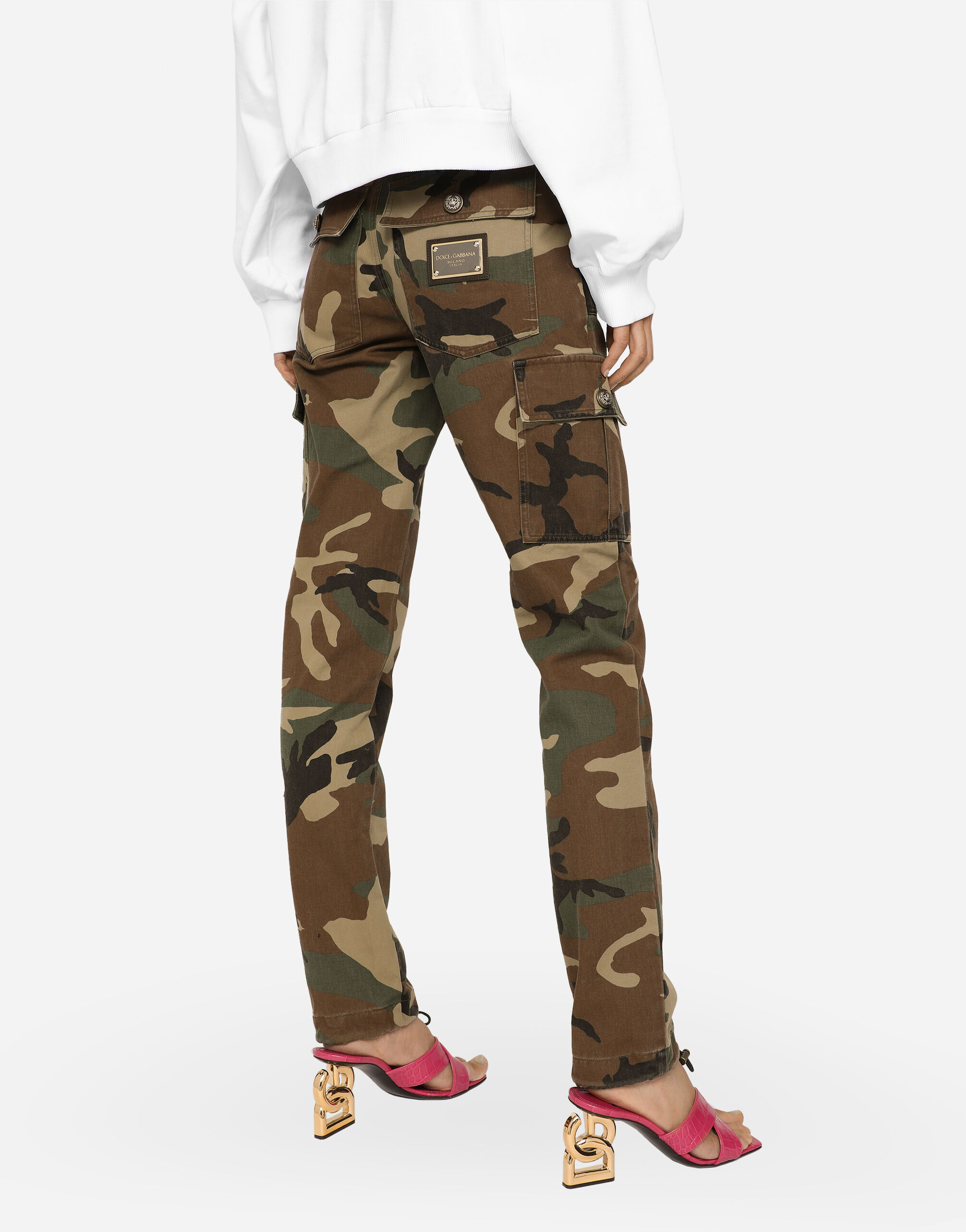 Cotton cargo pants with camouflage print in Multicolor for Women