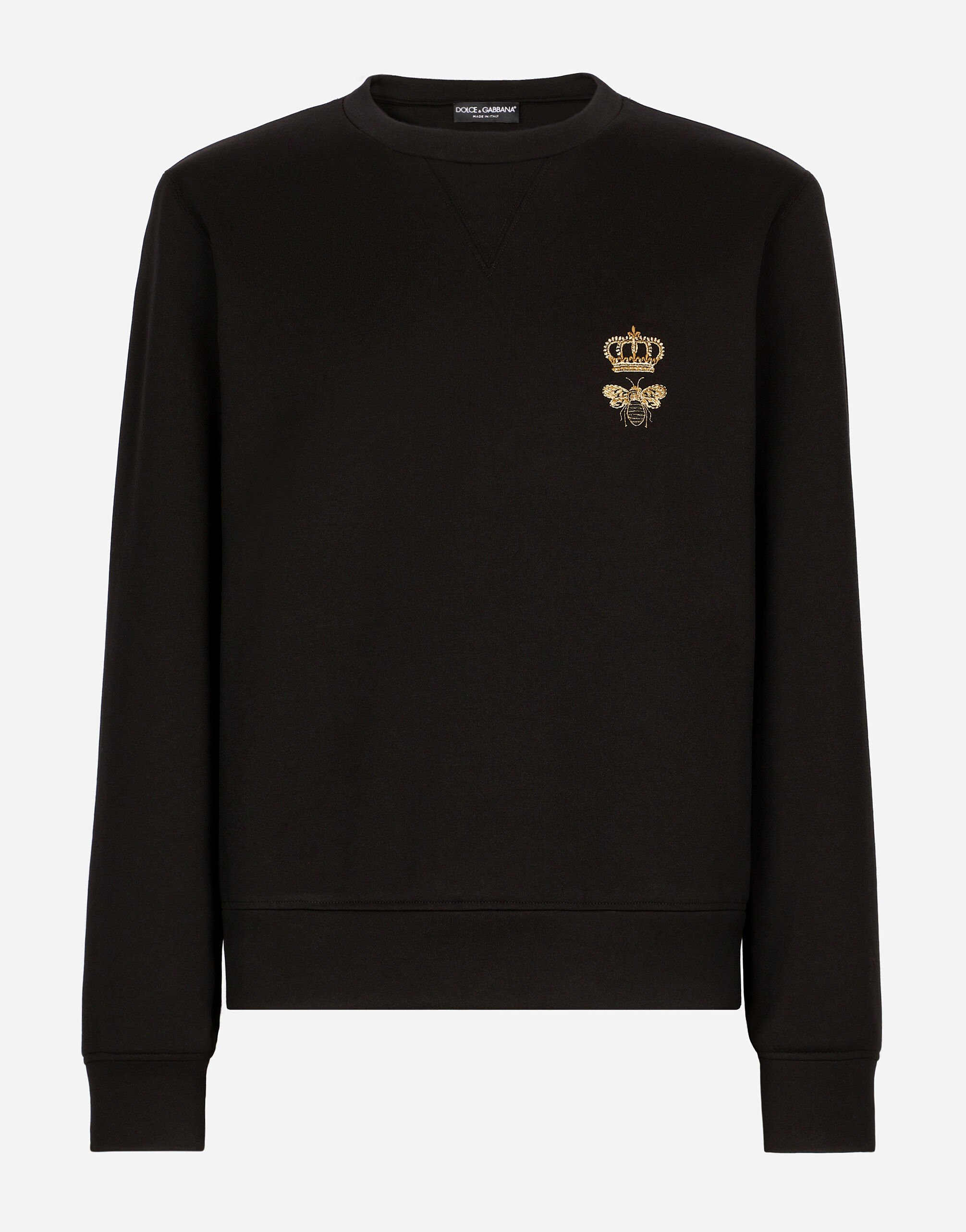 Dolce & Gabbana Sweatshirt aus Baumwolljersey mit Stickerei Schwarz GXO39TJEMQ4