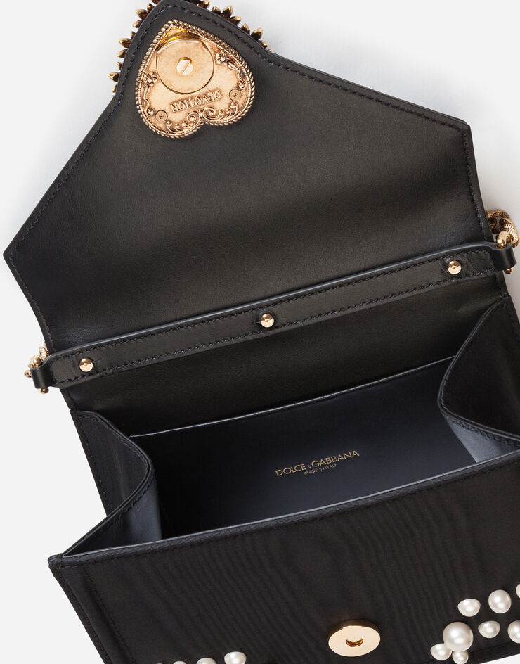 Dolce & Gabbana Small moiré Devotion bag with pearl embroidery NERO BB6711AJ672