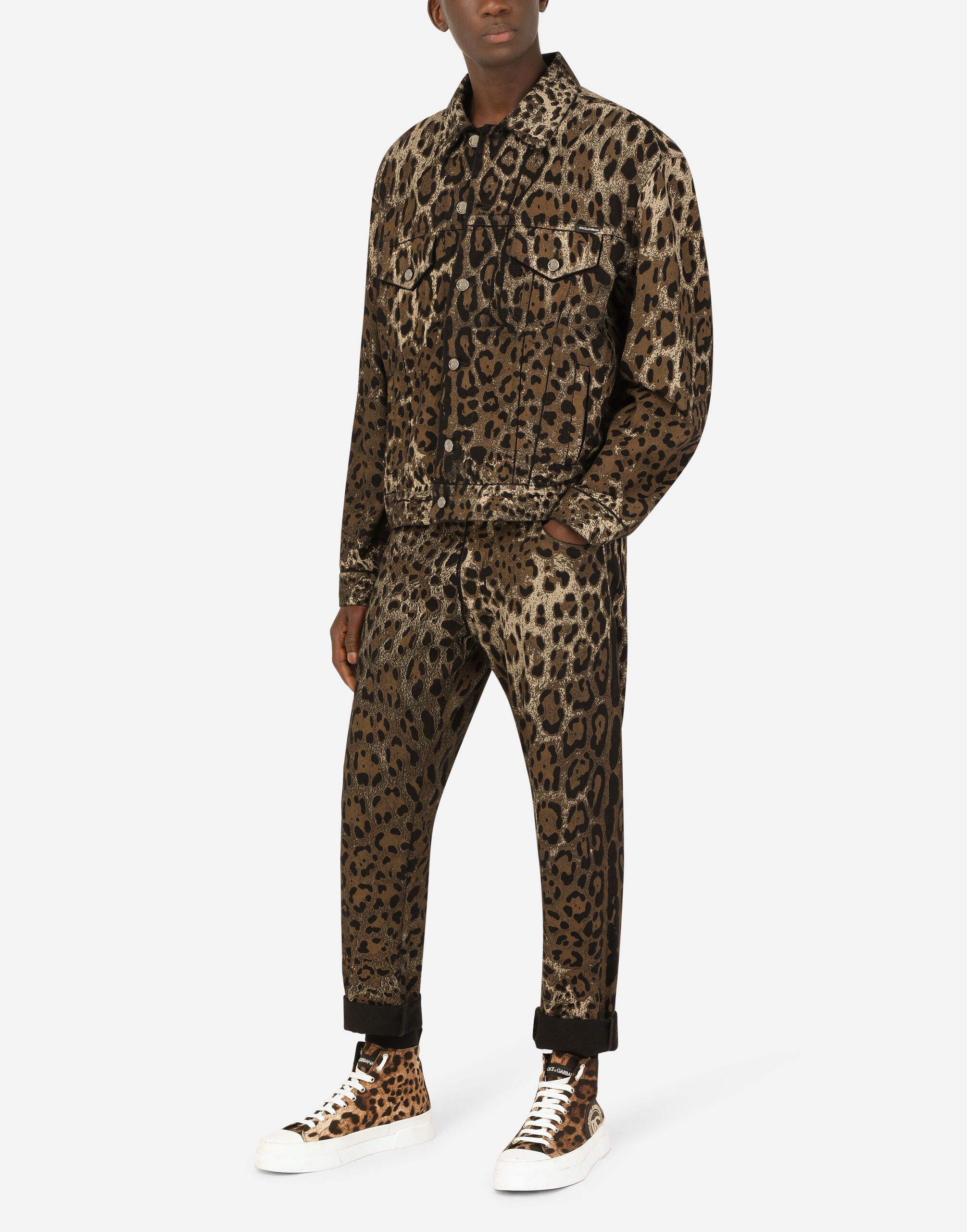 Mens leopard hotsell print denim jacket