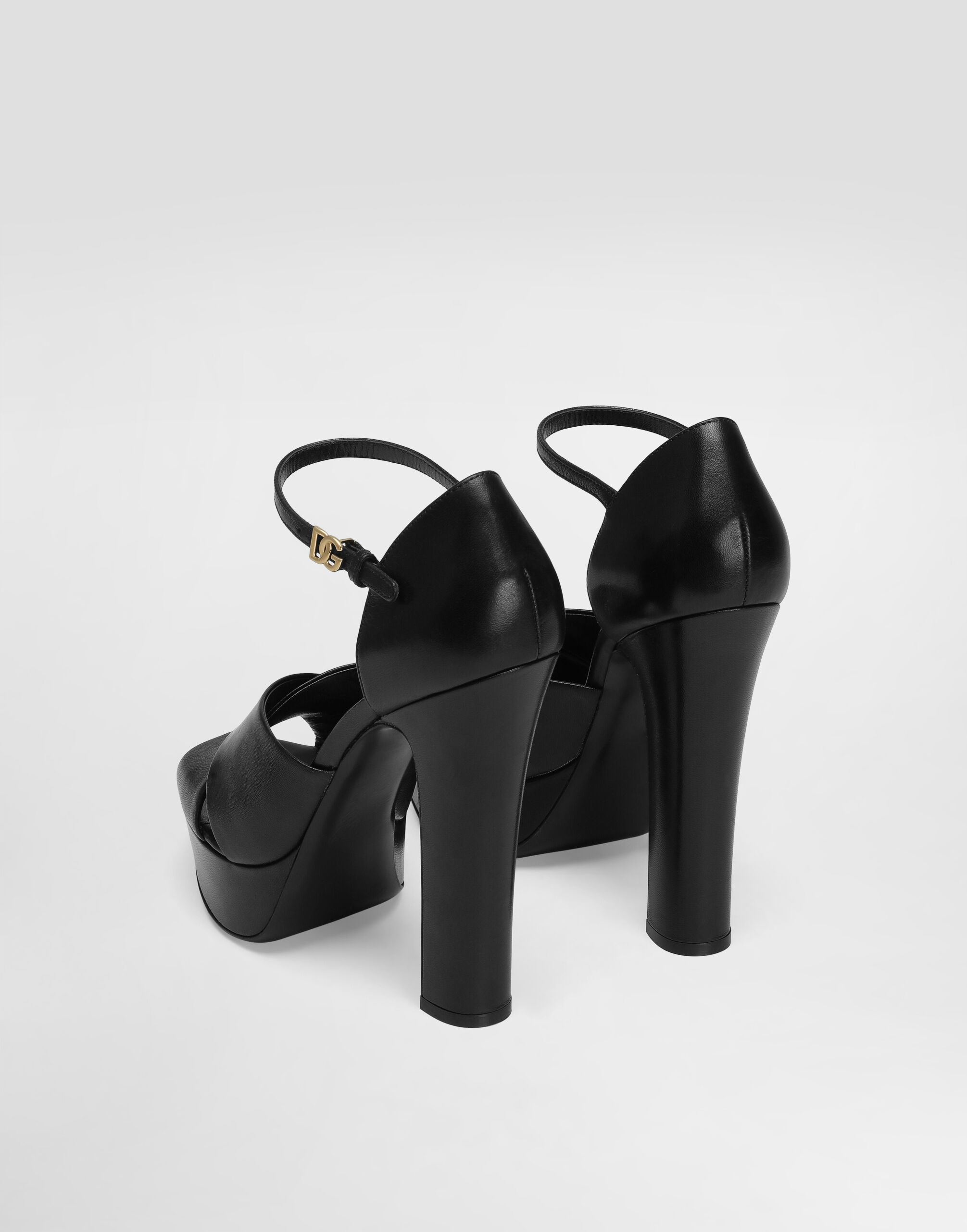 Platform sandals in polished calfskin in Black for Women