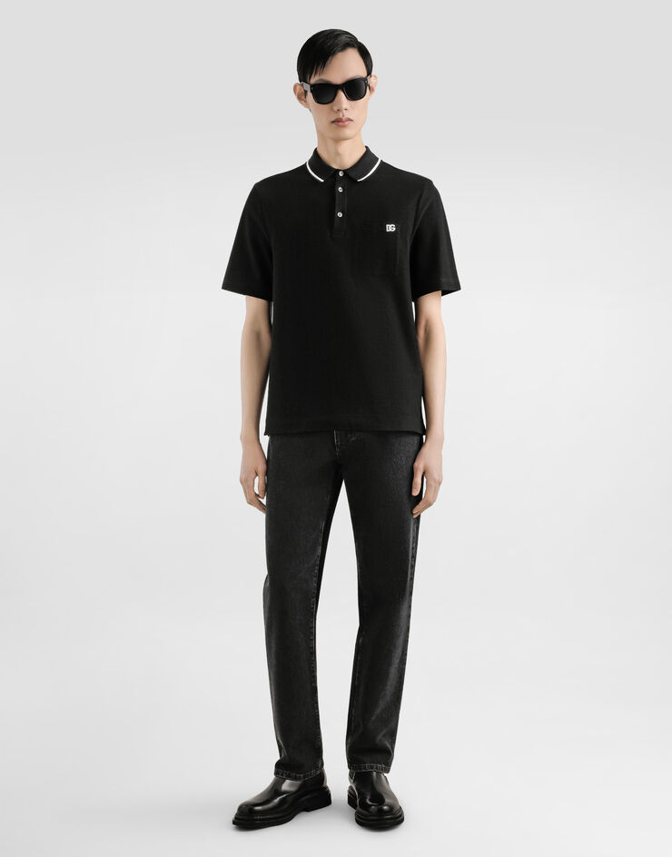 Dolce & Gabbana Polo de piqué de algodón Negro G8SN2ZHU7UT